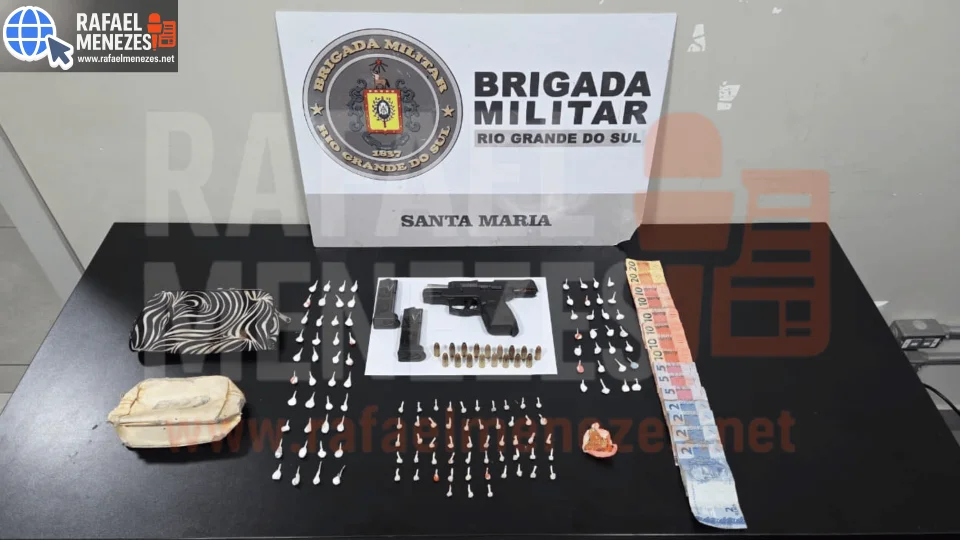 Mulher é presa com pistola, drogas e munições durante ação do 2º BPChq em Santa Maria