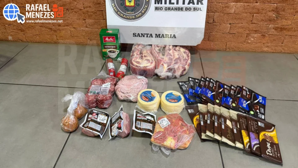 Homem é preso após furtar carnes, chocolates e demais alimentos em supermercado de Santa Maria